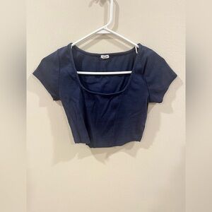 Garage Navy Blue Ribbed Crop Top - Size Medium